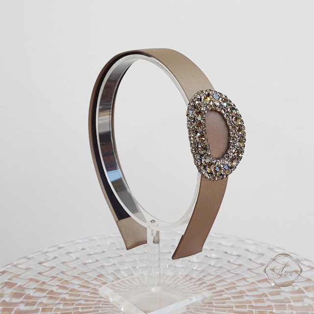 Amin by w.a luxeオーバルクリスタルカチューシャ beige gray stone