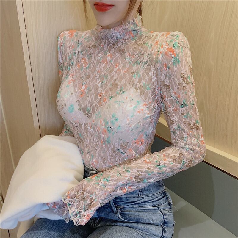 Tシャツ シャツ スプリングフローラルメッシュレーストップス ロング 春物 花柄 YY-ファッション54817268307