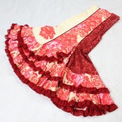 【美品 フラメンコ衣装】レッド SONIA JOHNES ソニアジョーンズ ファルダ スカート ハイウエスト ボランテ フリル レース 花柄 赤 ピンク ボリューム アイボリー コスチューム ダンス 発表会