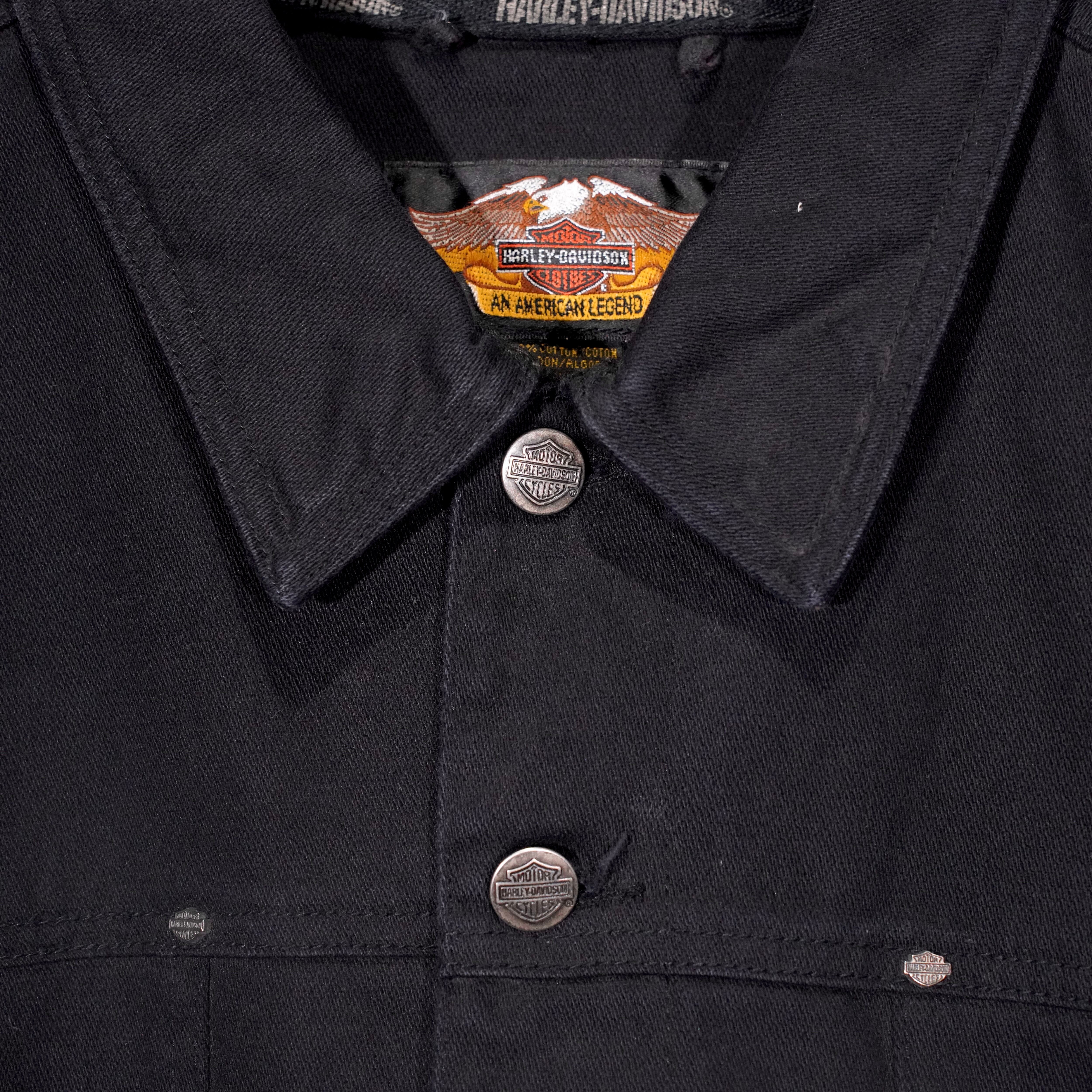 USA VINTAGE HARLEY DAVIDSON LOGO DESIGN BLACK COLOR DENIM JACKET