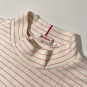 SRIXON スリクソン ボーダー柄 ハイネック ドライ 長袖Tシャツ カットソー M /ゴルフ/スポーツ/ホワイト×ピンク/レディース