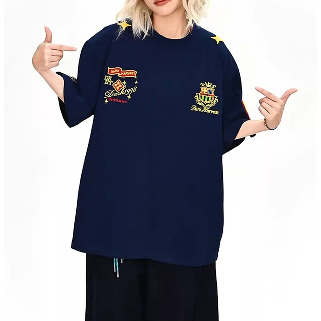 グラフィックエンブレムワッペンデザインショートスリーブTシャツ 3col   R02122