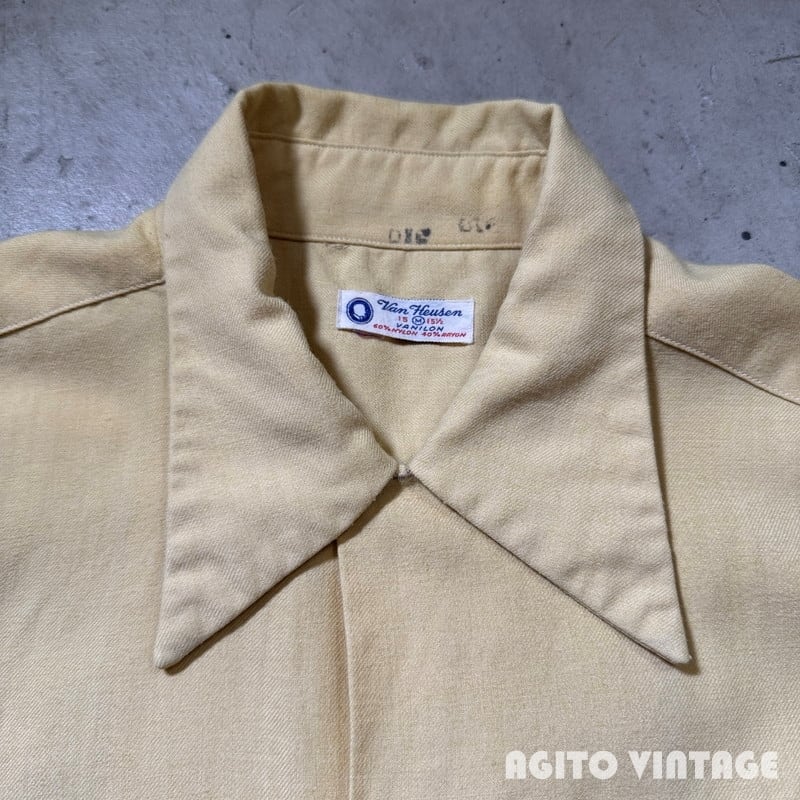 40's~50's Van Heusen ナイロンレーヨンオープンカラーシャツ L/S クリームイエロー 開襟 MEDIUM 40's~50's Van Heusen ヴァンヒューゼン ナイロンレーヨンオープン