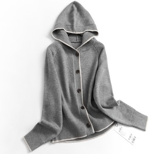 Piping knit cardigan with hood　TO0682