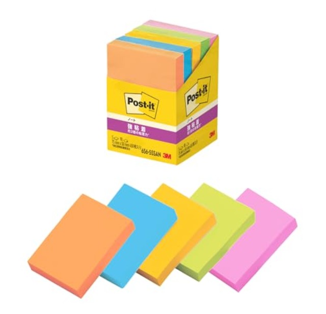 ポストイット 付箋 強粘着 ノート ネオンカラー 75×50mm 90枚×5冊 656-5SSAN