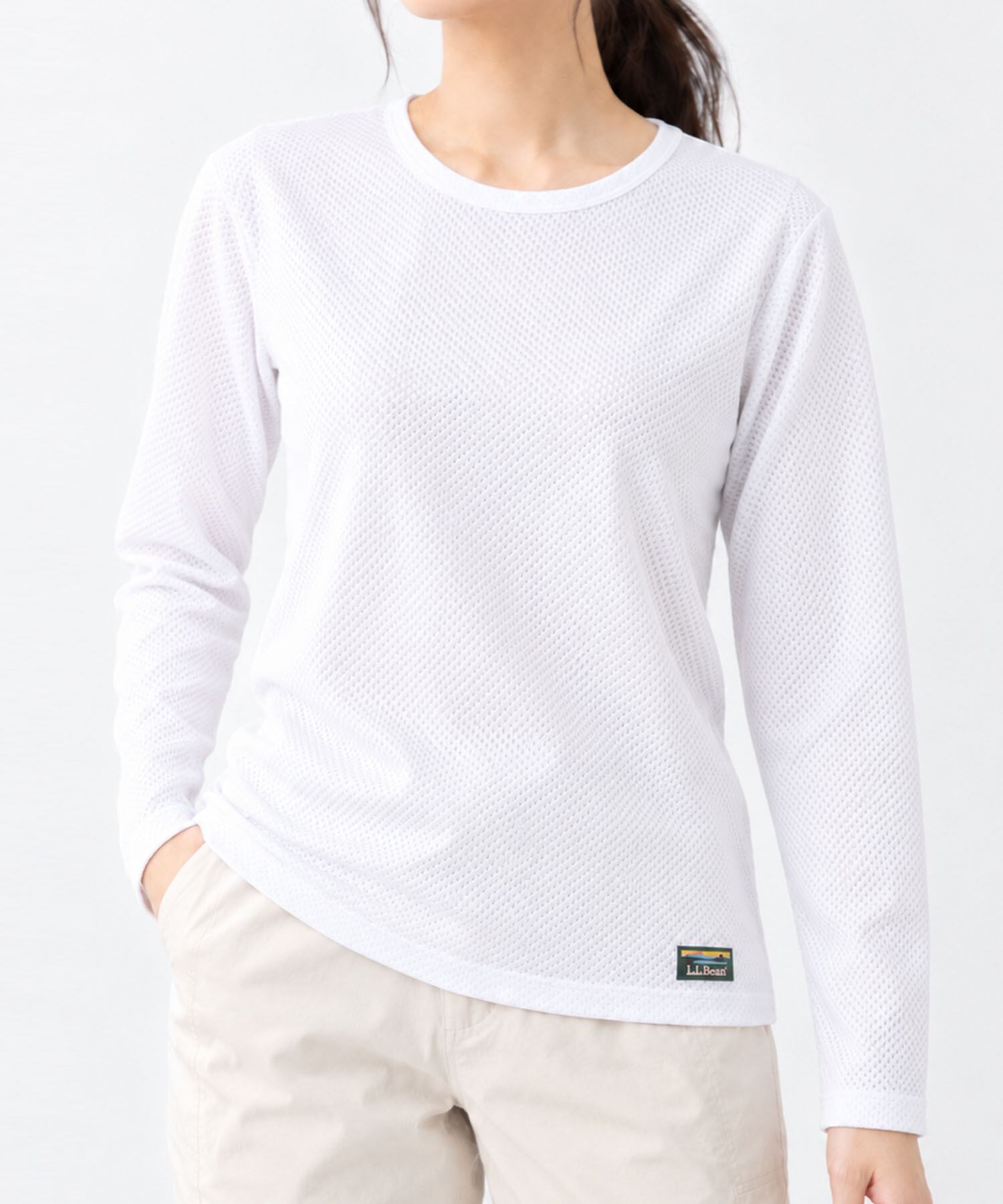 【L.L.Bean/エルエルビーン】 登山用 ライトウエイトメッシュ レディース 長袖シャツ 軽量 吸汗速乾 ドライ クルーネックシャツ インナーウェア 24lbl1150