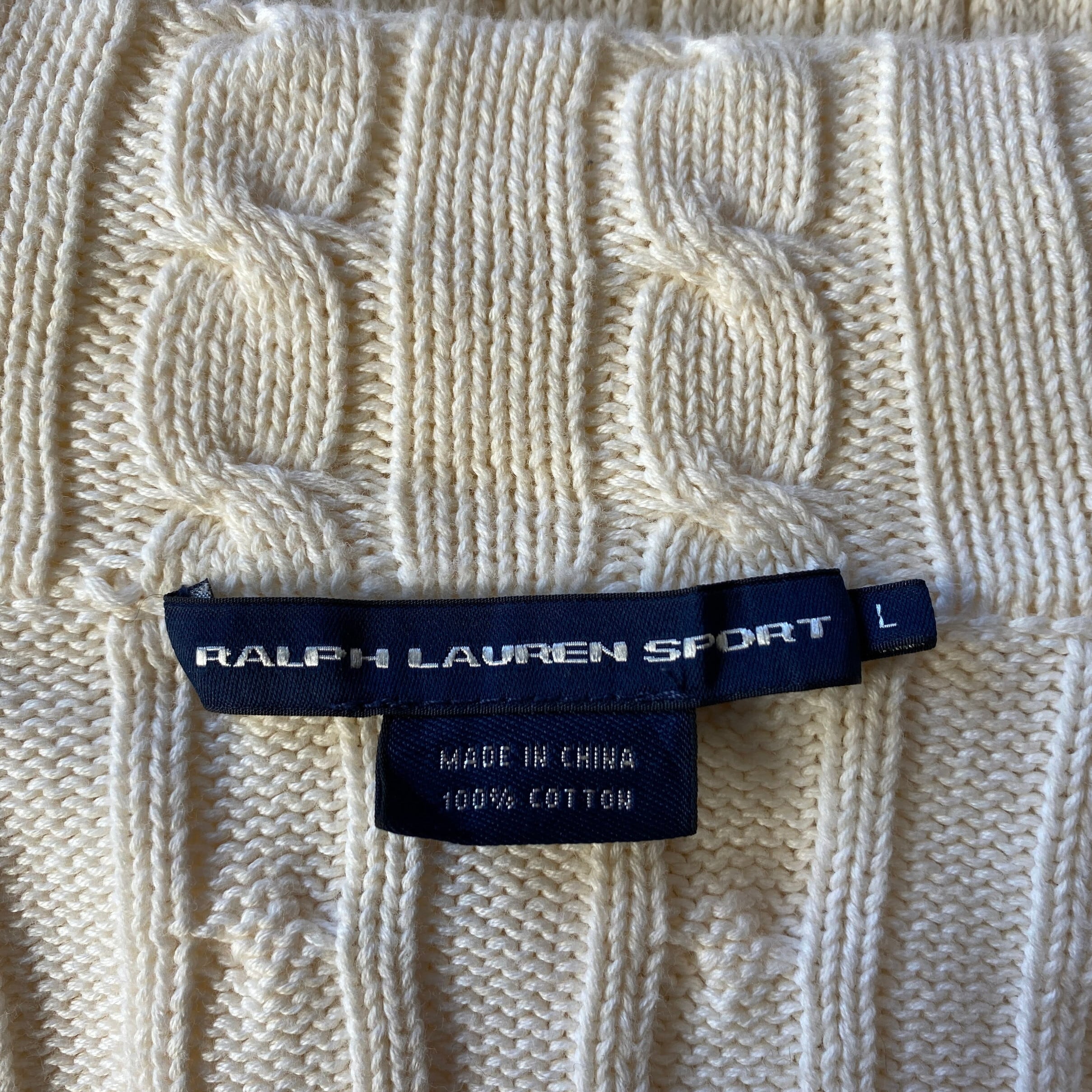 ラルフローレン 90s フルジップ セーター ニット ベージュ でかロゴ
