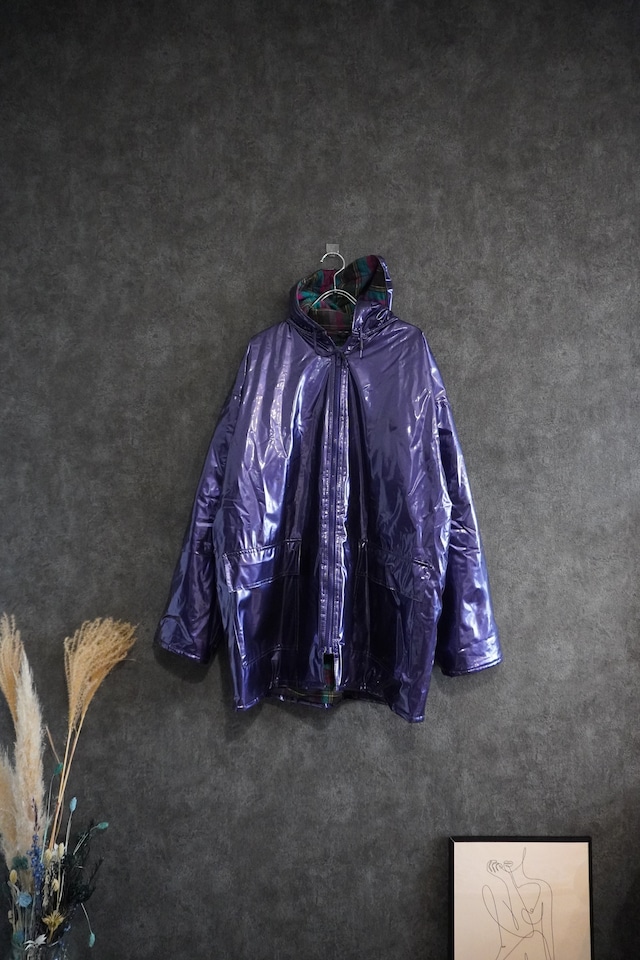 【SALE】 vinyl fabric  hooded parka coat purple