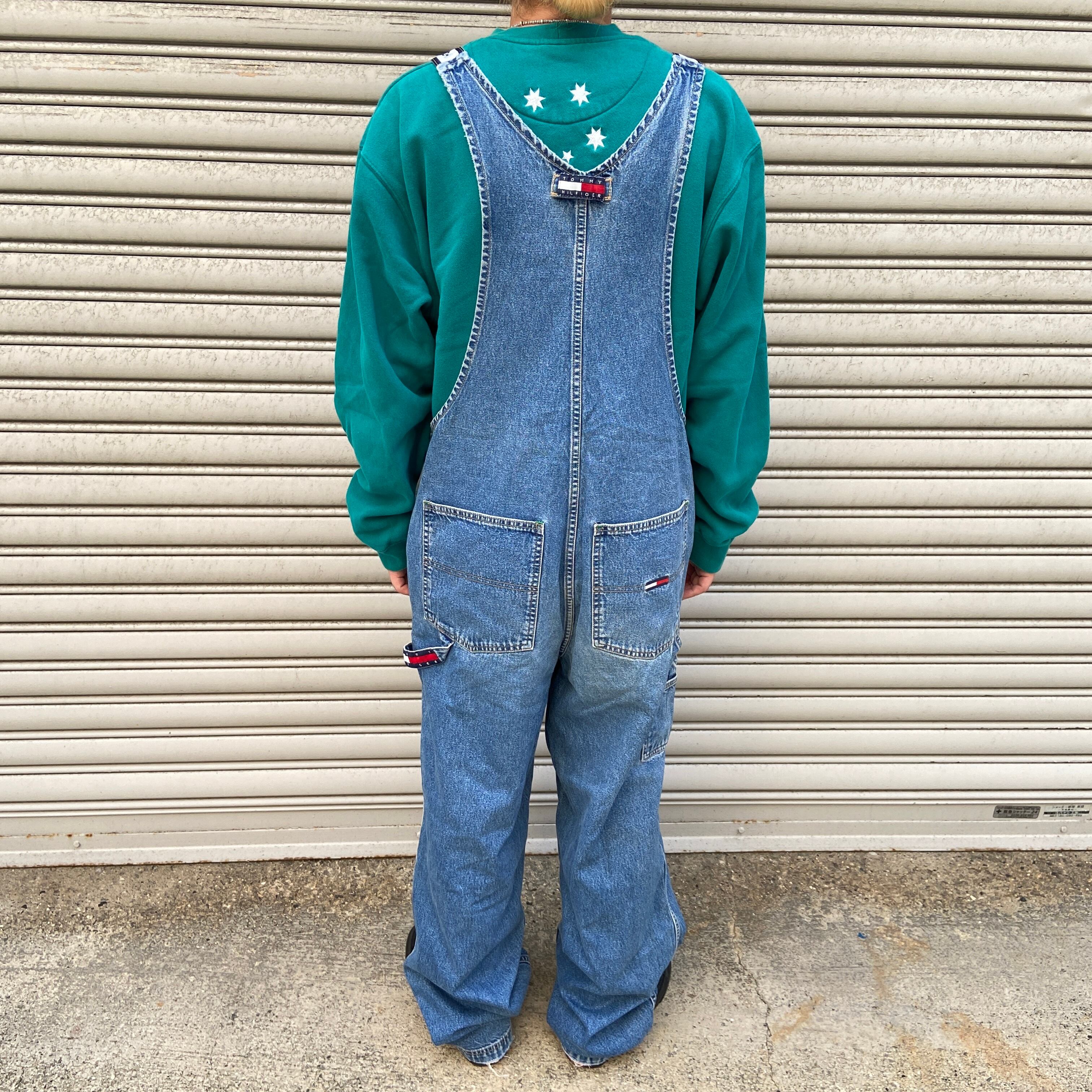 90s TOMMYJEANS トミーヒルフィガー デニムオーバーオール 中濃 M 