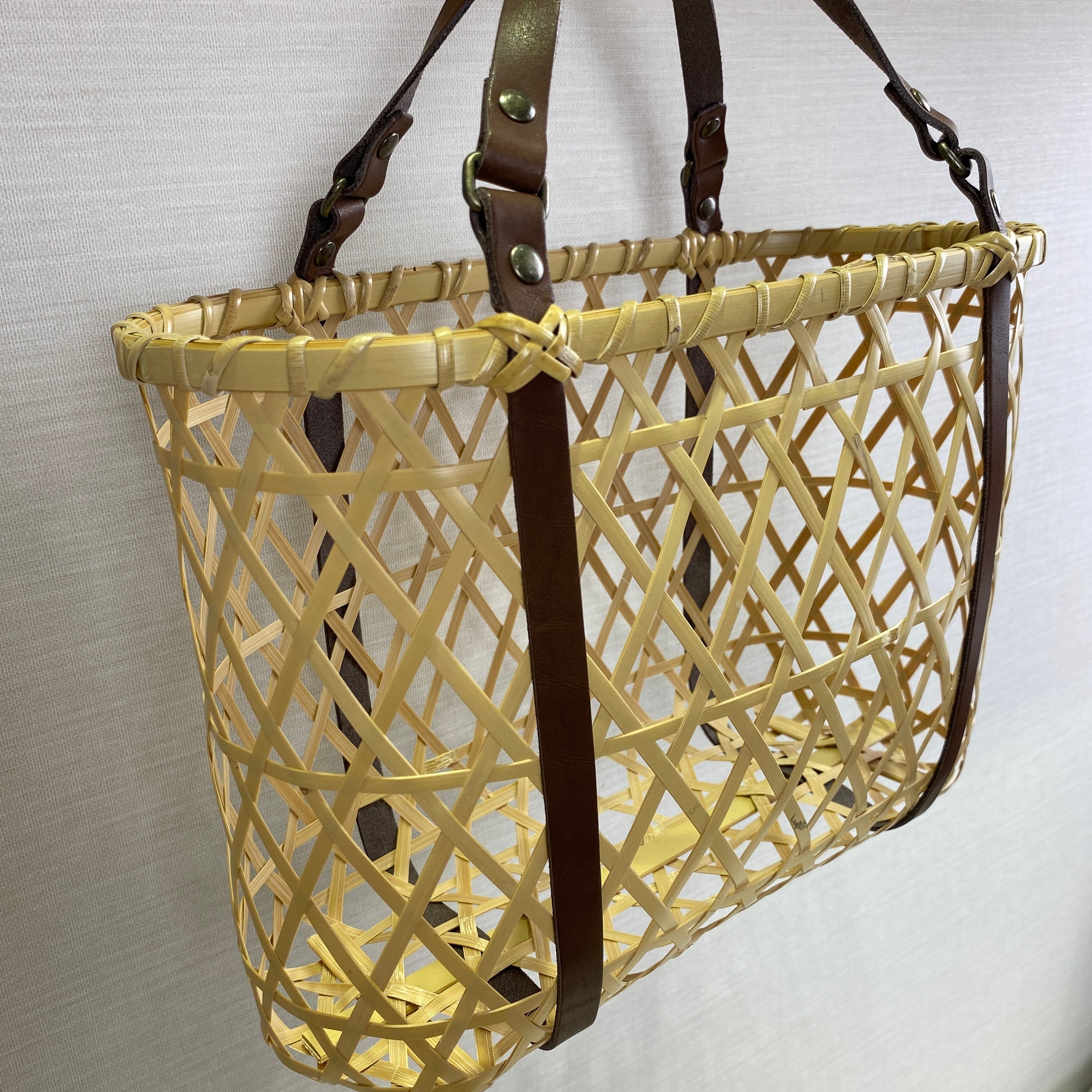 竹細工 お洒落な小型かぼちゃ型バック かごバック シルク生地 日本製