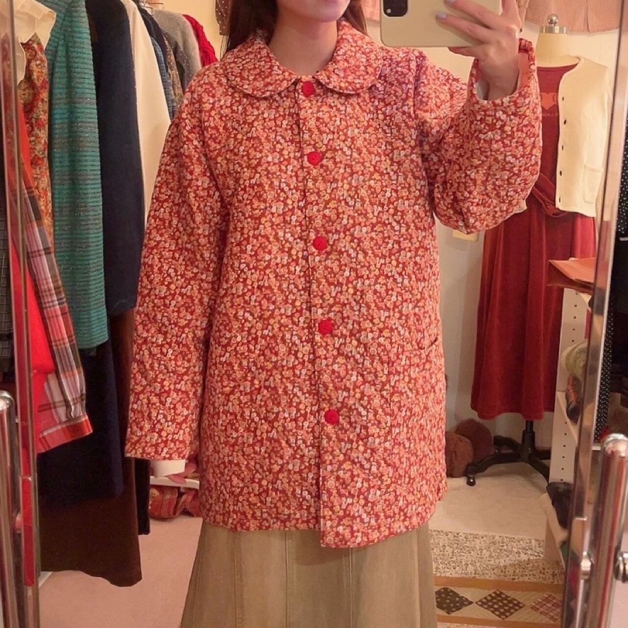 red flower quilting coat