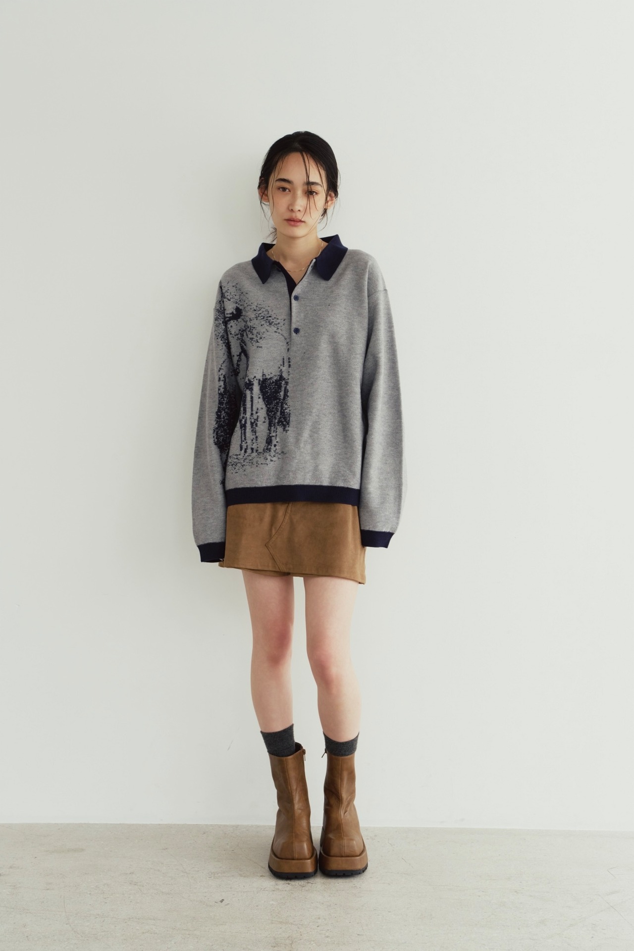 Reversible Jacquard Polo Knit / NAVY - 5