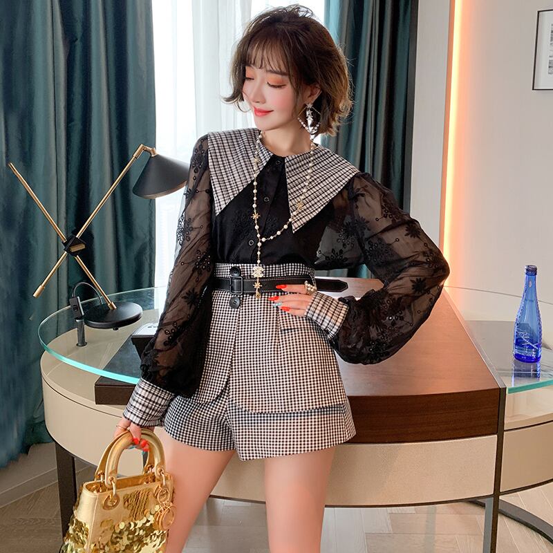 格子柄レースセーター オータム レッド 刺繍 秋物 MIUCO50818623974