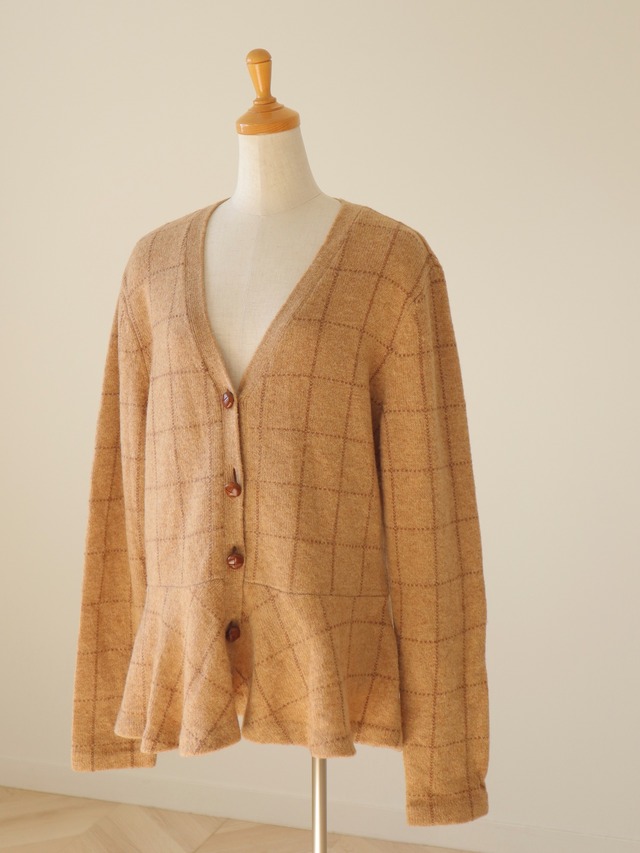 ●RALPH LAUREN flared hem plaid wool cardigan