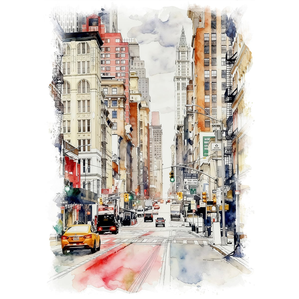 絵画 風景画(街並み) アメリカ ニューヨーク ブロードウェイ