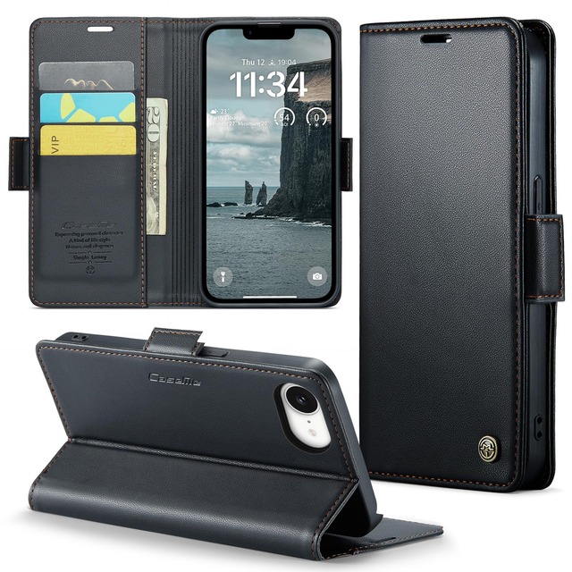 JDDLang 対応 iPhone 17Eケース手帳型 iphone 17E財布型 携帯カバー アイフォン17Eスマホケース(ブラック)