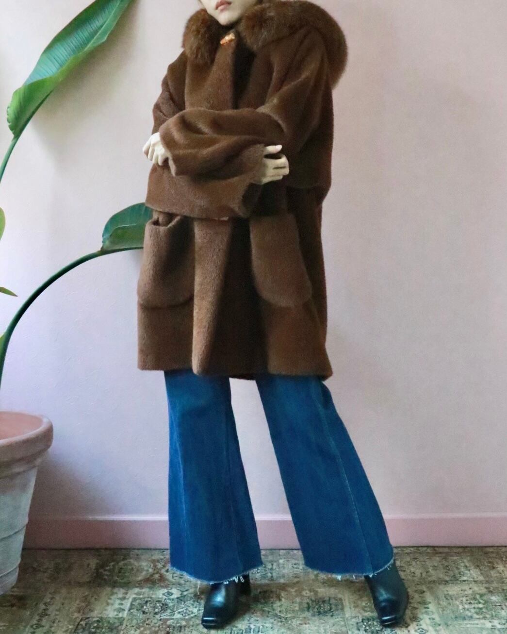 GUCCI ブラウン毛皮フォックスフード付きバンブーボタンコート　４０ GUCCI bamboo hooded coat | VINIVINI ONLINE SHOP