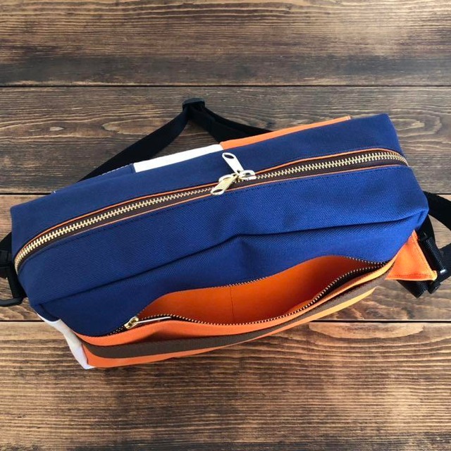 2wayボディバッグ ネイビー 生成り オレンジ カバン屋chaoticblue 2wayボディバッグ ネイビー 生成り オレンジ カバン屋chaoticblue