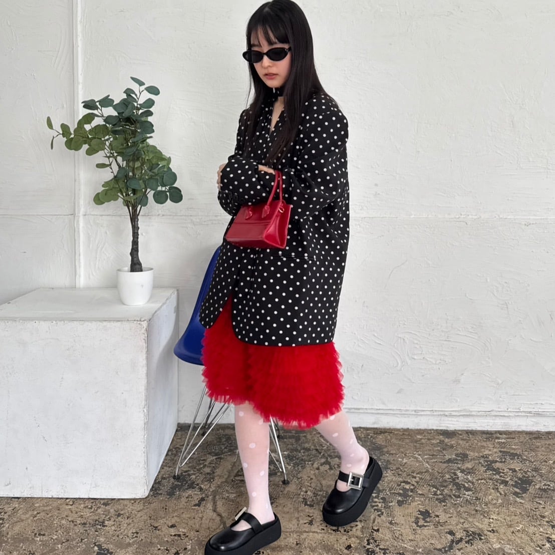 Oversized Polka Dot Jacket with Scarf_LN03391 | lanan(ラナン)