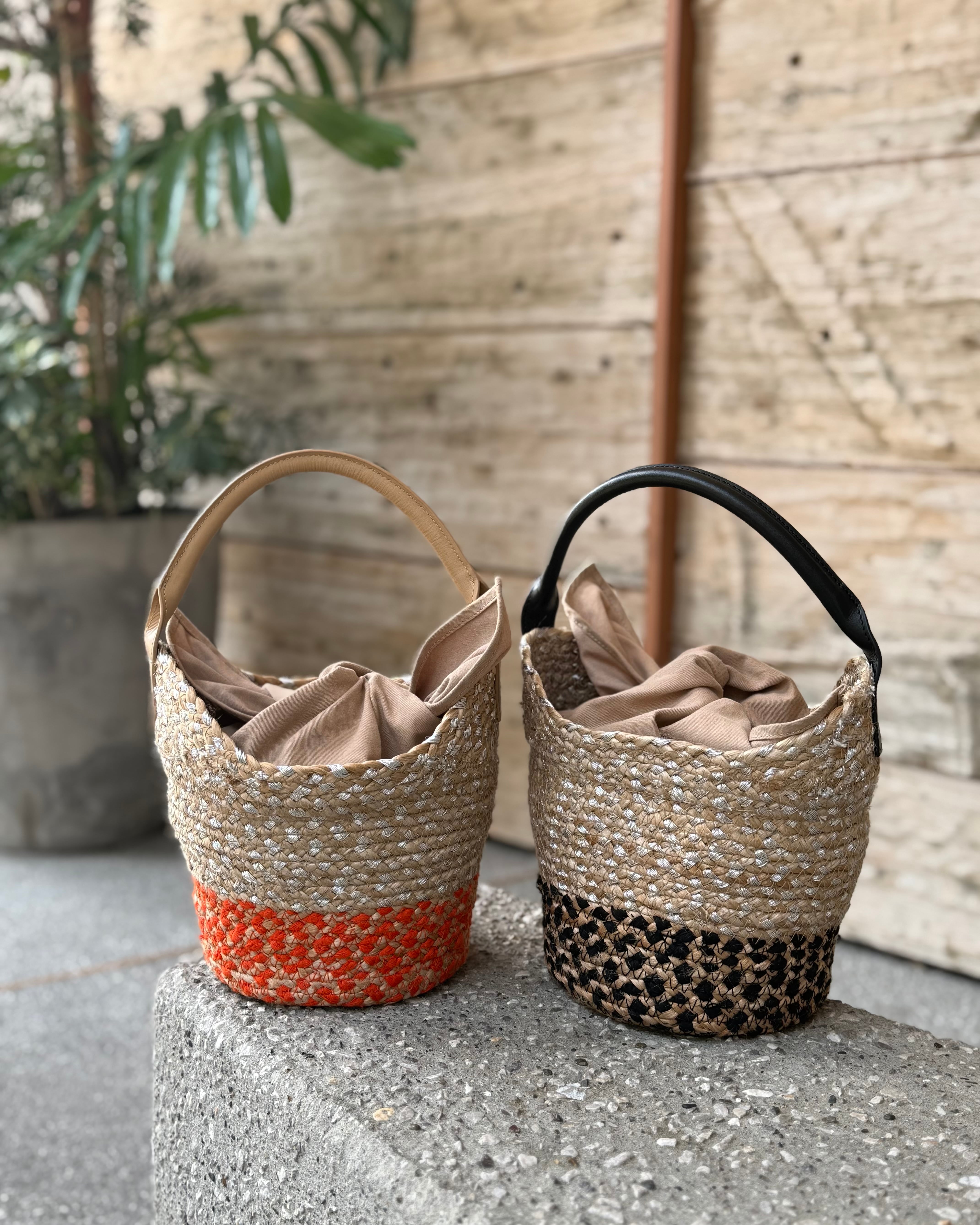 【ハンドメイド】かごバッグ 受注制作】かごバッグ トートバッグ 巾着 レトロ 手作りバッグ