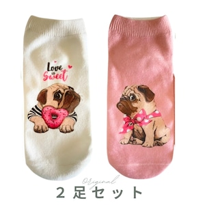 【在庫限り】2pair socks -cute pugs- sk-21