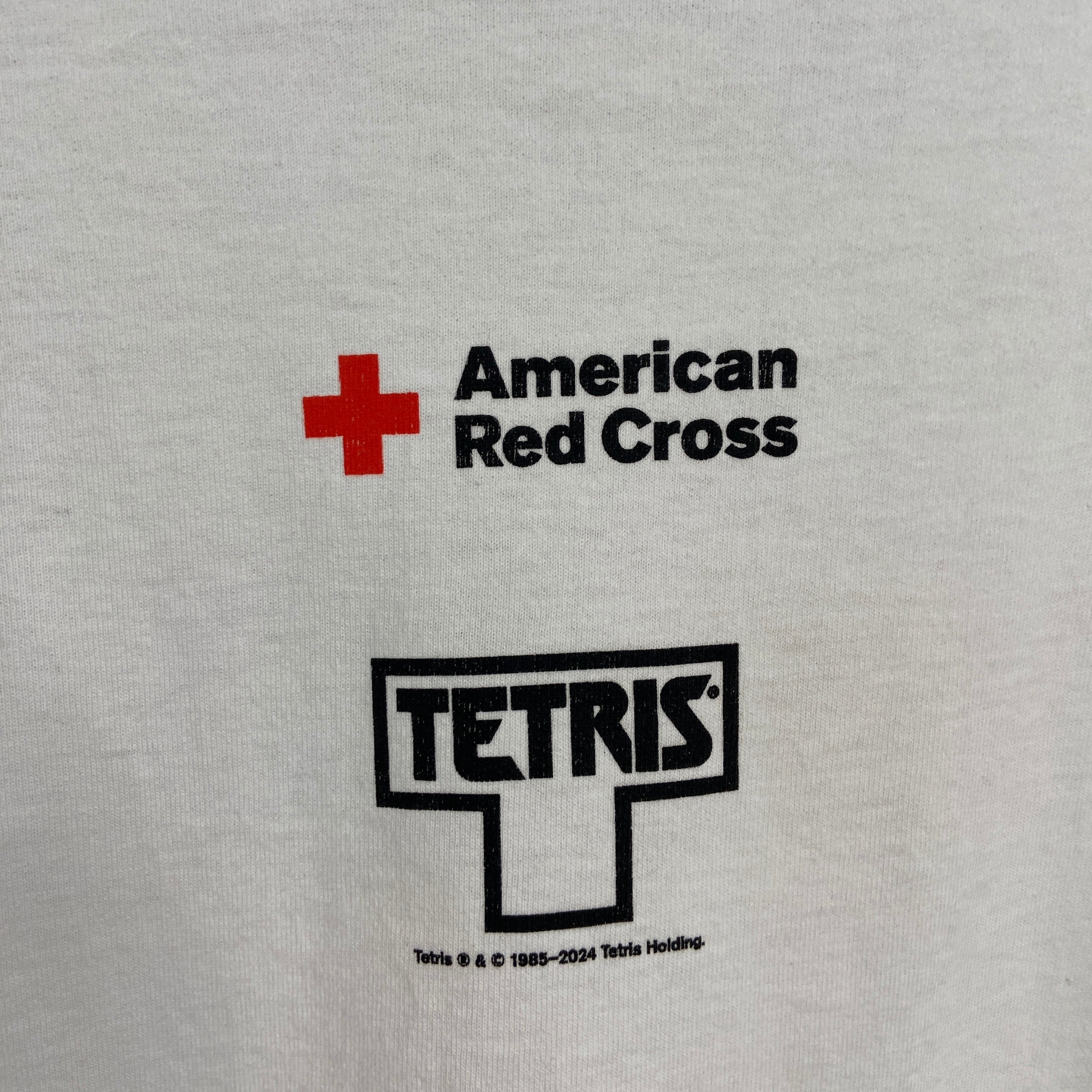 アメリカ赤十字 レッドクロス テトリス プリントTシャツ ホワイト M