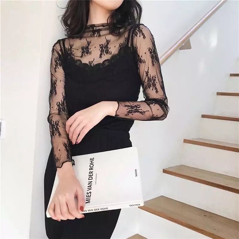 シースルー レーストップス フラワー ドット柄 | Faboutique