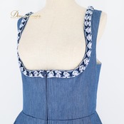 フォークダンス 衣装 ワンピース ドレス ブルー系 Rose Dirndl チェック デニム デニム調 青 チロリアン カントリー かわいい 練習 レッスン イベント ダンス衣装 爽やか