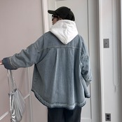 【受注予約：1月下旬入荷予定】W zip フリンジツイルデニムオーバーJK/ブルー