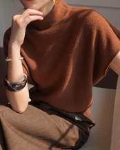 Plain highneck shortsleeve Sweater T20097
