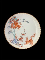 色絵龍虎文輪花6.5寸皿