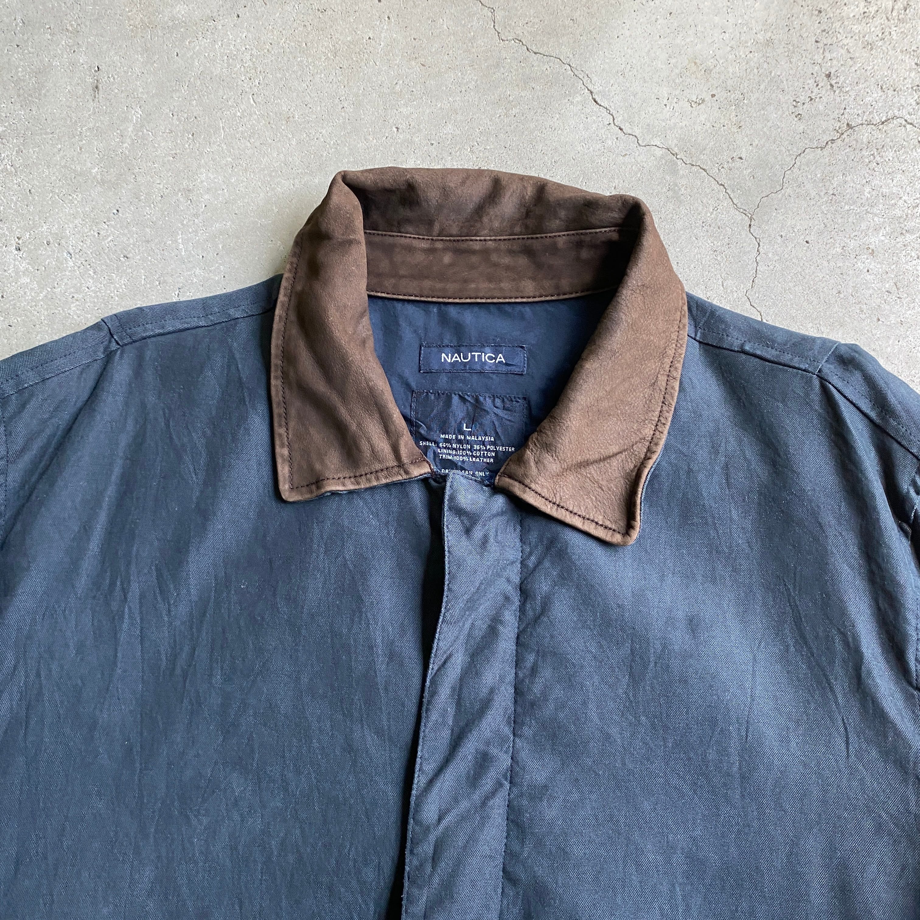 NAUTICA ノーティカ 襟レザー ジャケット スイングトップ メンズL 古着 