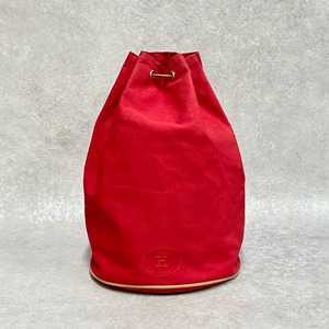 HERMES エルメス ポロションミミル 巾着ショルダーバッグ コットン レッド 3647-202202