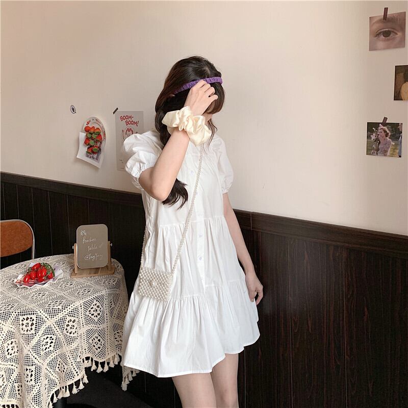 送料無料 コーデを幅広く楽しめる ミニワンピース チュニック パフスリーブ ティアードワンピース ミニ丈 Aライン 段フリル 2way Lamitte Deco トレンド 韓国ファッション ショップ Base店