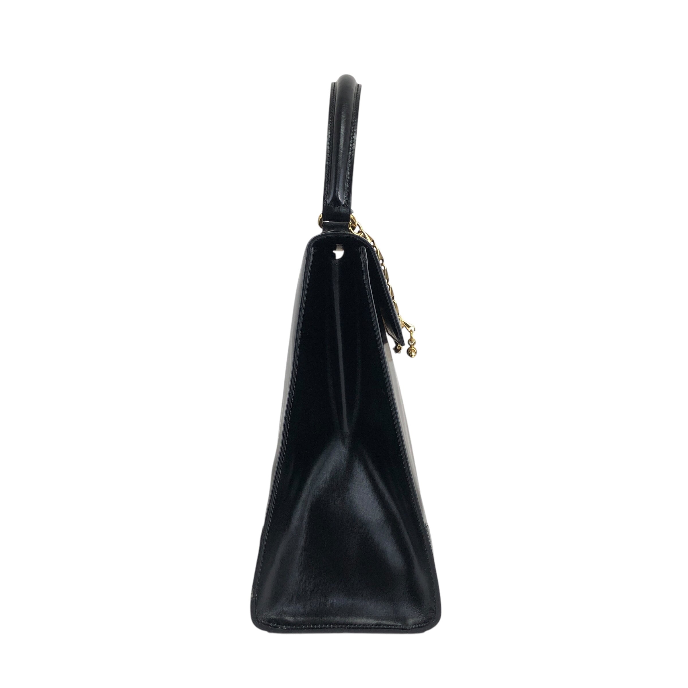 CELINEハンドバッグ手提げ トップハンドル ガンチーニ チェーン CELINE セリーヌ ハンドバッグ ブラック ガンチーニ チェーン レザー