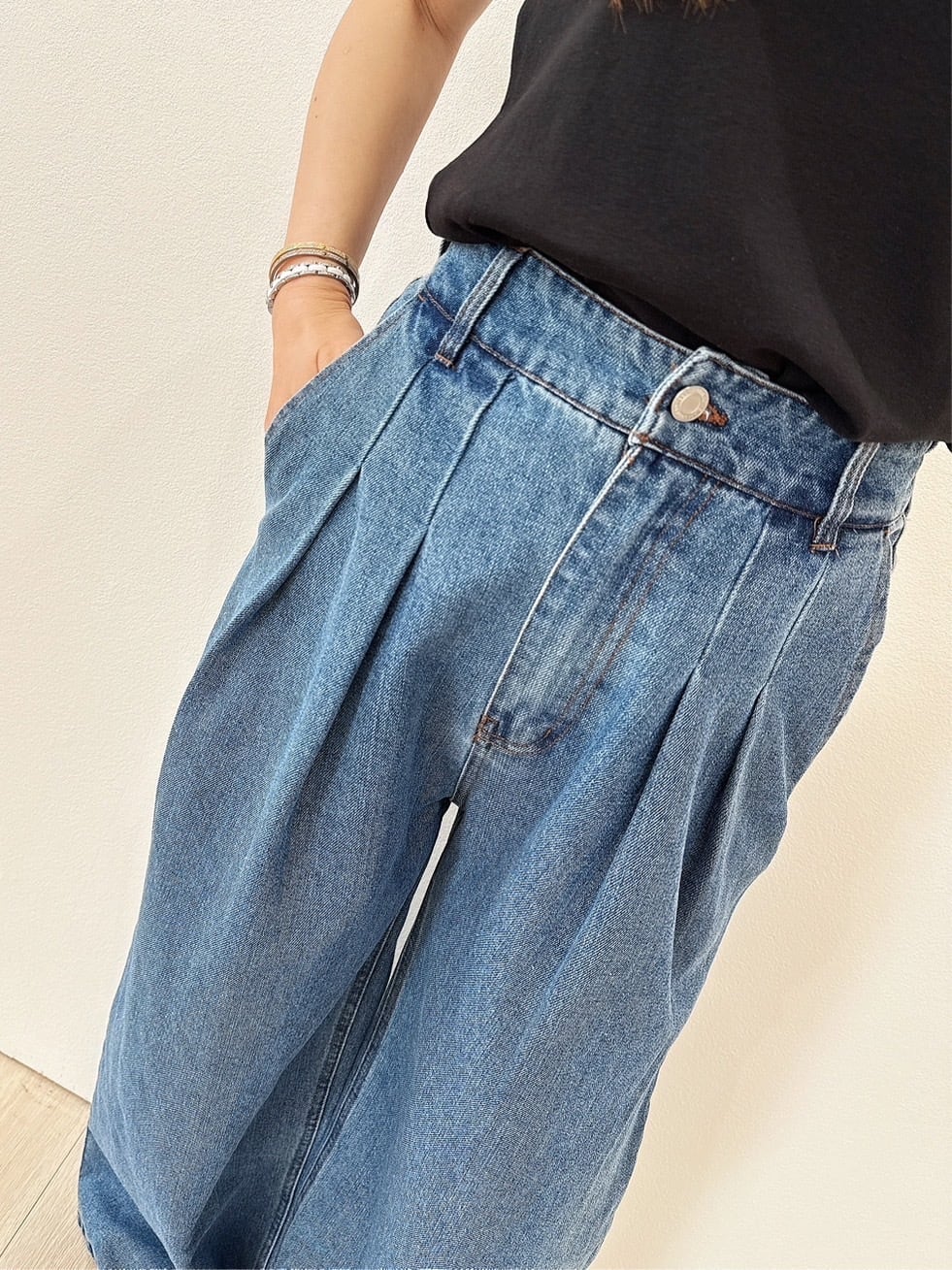 白猫　ハイウエストバギーデニムパンツ　ブルー　PSサイズ mocoa's美スタイル ハイウエストバギーパンツ ¥7,200+tax