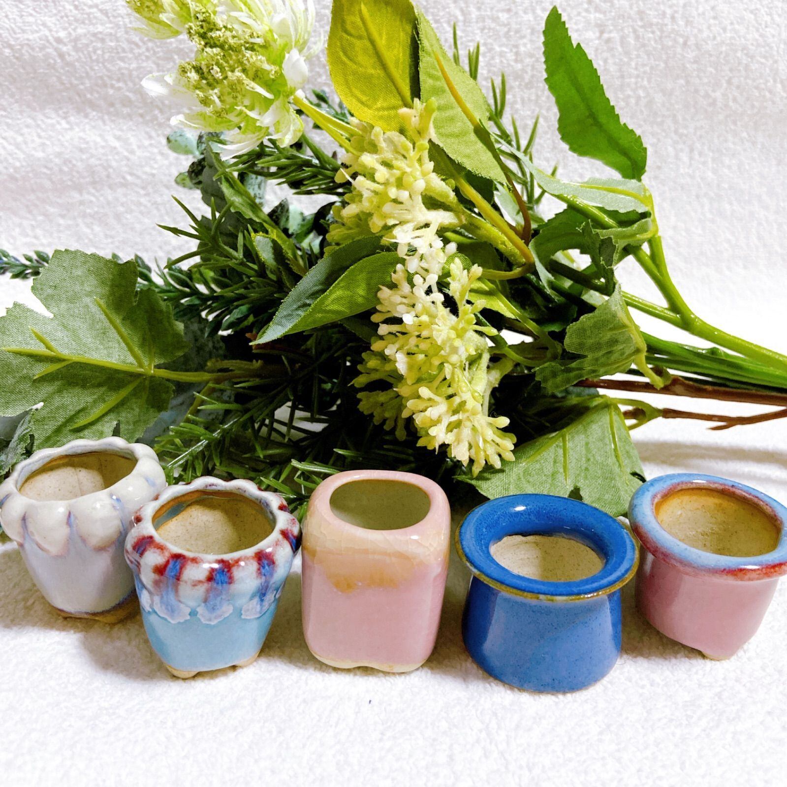 お得アソート 陶器製植木鉢 5点セット】 豆盆栽やコケ盆栽などに！ 苔