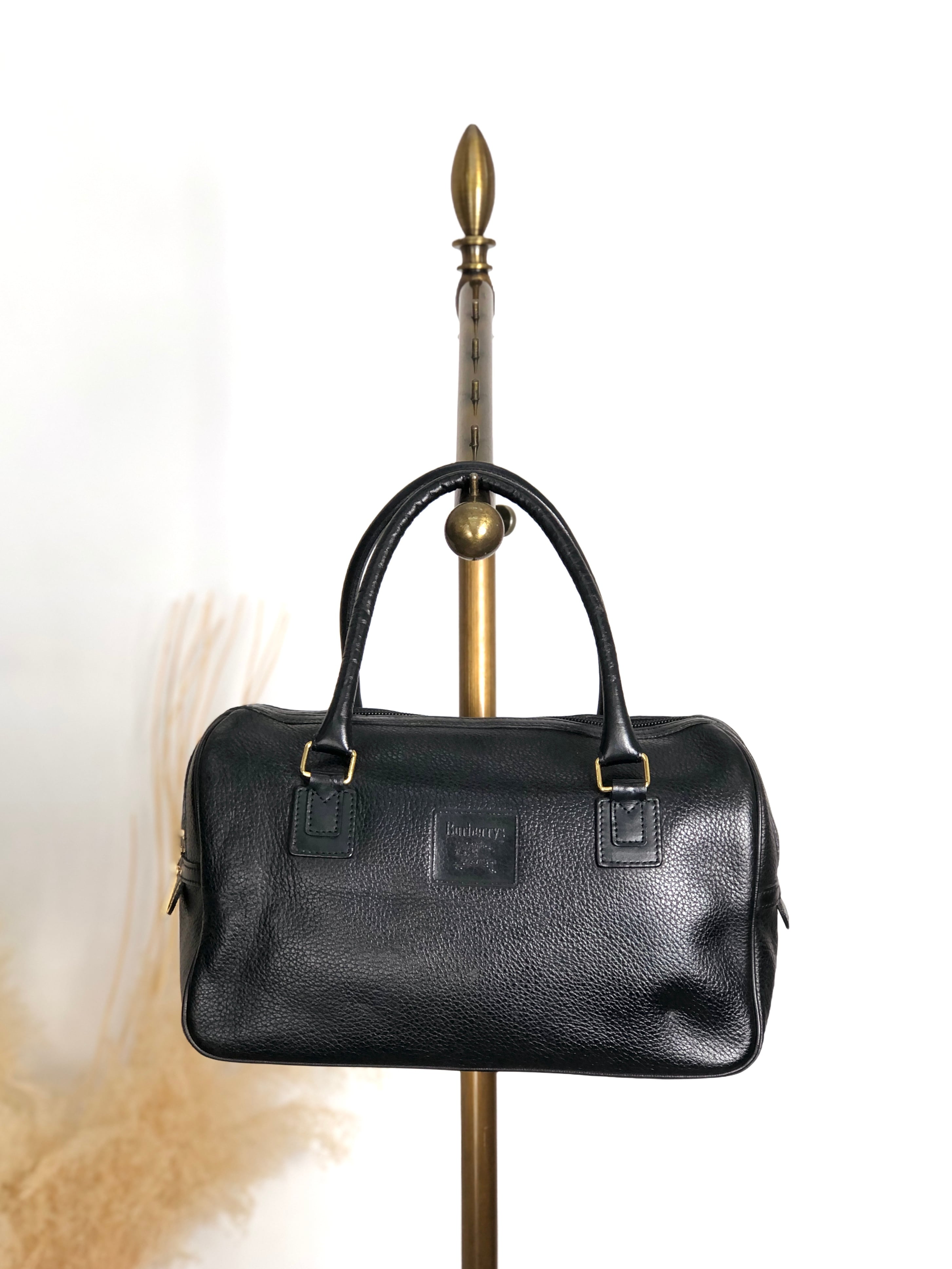 BURBERRY バーバリー ハンドバッグ ブラック ロゴ レザー ミニボストン vintage ヴィンテージ オールド ybjkpc