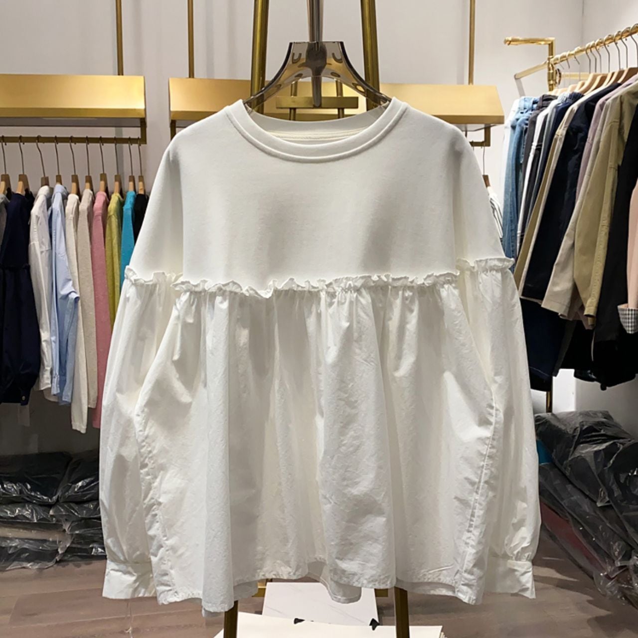 切り替えデザイン ドロップショルダートップス Ln00358