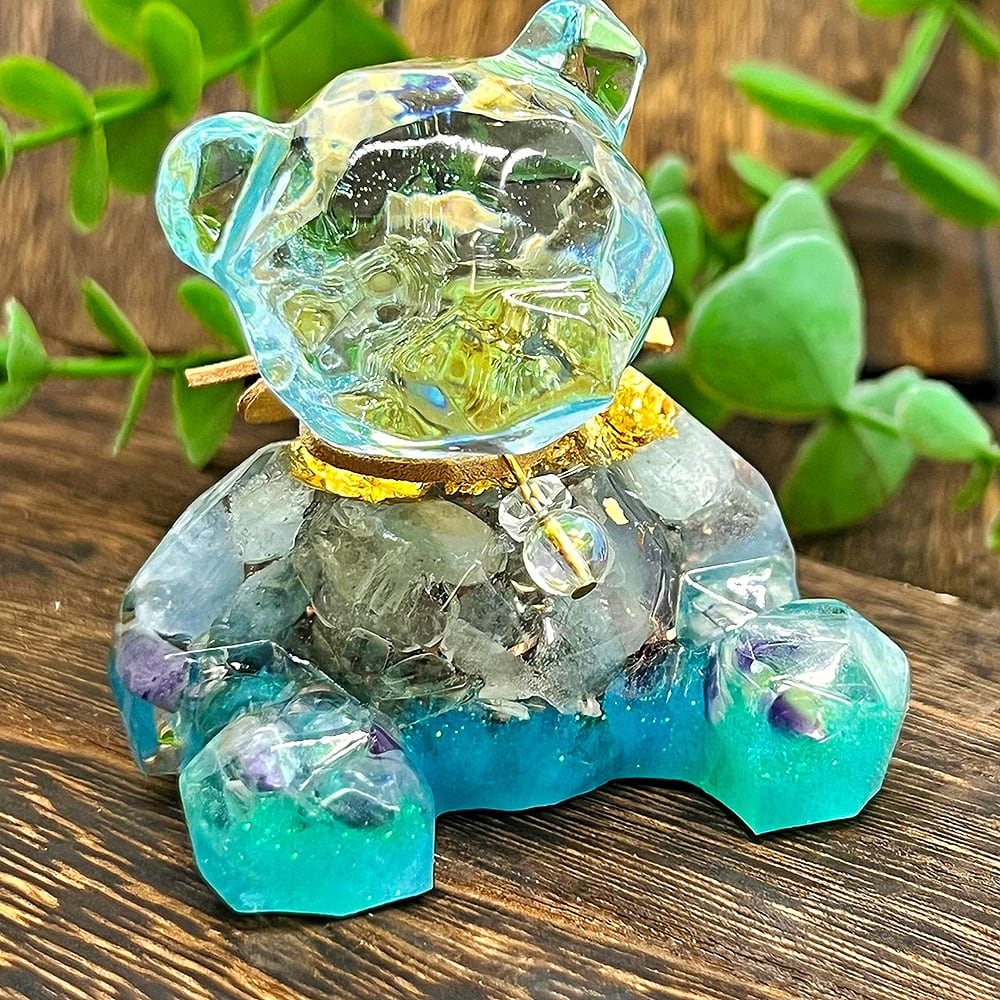 こぐまのオルゴナイト アクアマリン&フローライト 首飾り付き