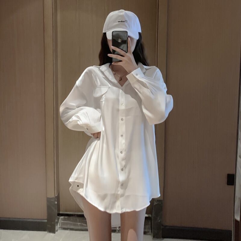 スタイルスタンダードシャツ オータムブラウス ロング レトロ 秋物 ハンチェンe71896544378