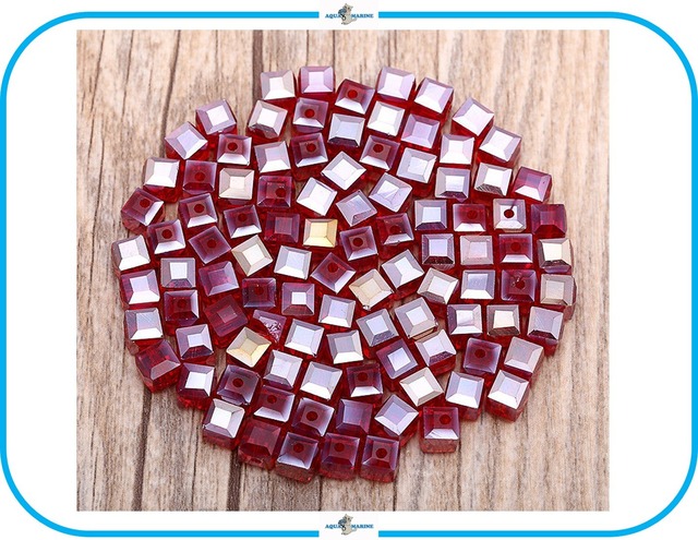IM217 クリスタル キューブ ビーズ 6mm レッド AB 30個セット 赤 ハンドメイド アクセサリー 手芸 材料 素材 キラキラ 正方形 デザイン