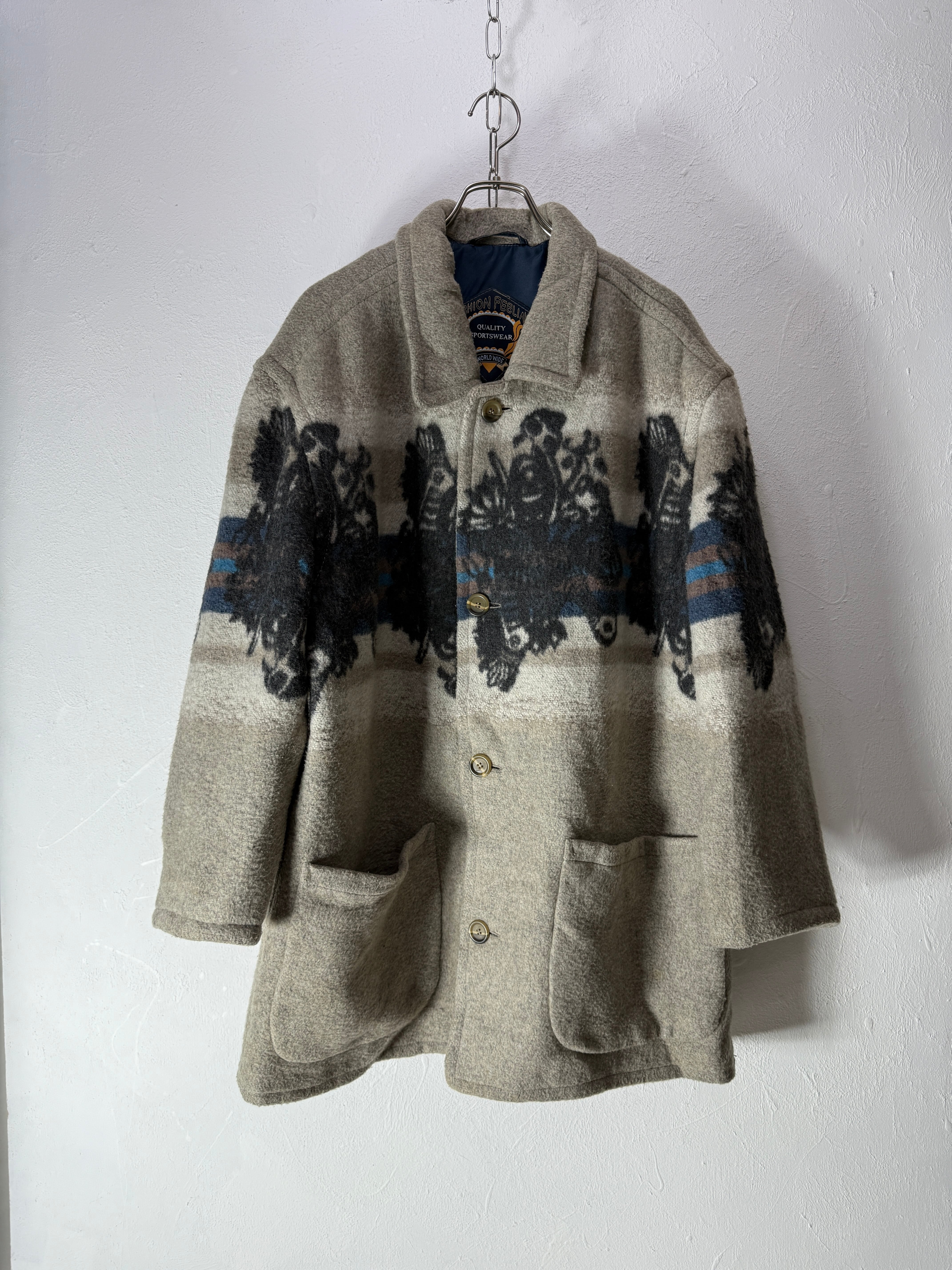 Euro 90s Native Pattern Wool Blend Coat