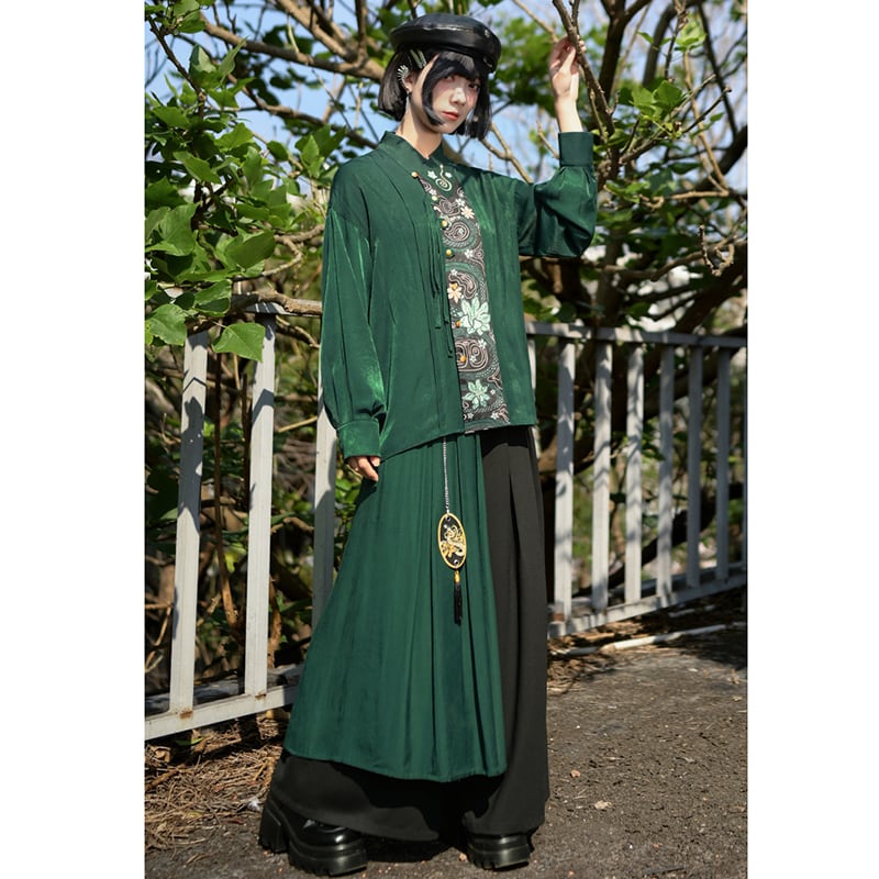 アメリビンテージ チャイナデザインパフスリーブブラウス深緑グリーン Ameri（アメリ）の「LADY PUFF CHINA SHIRT（シャツ/ブラウス）」 - WEAR