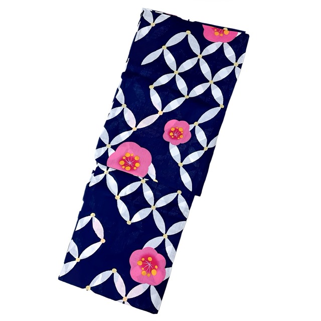 浴衣ジェンヌ 浴衣 単品 紺地 七宝 梅 レトロ ゆかた レディース浴衣