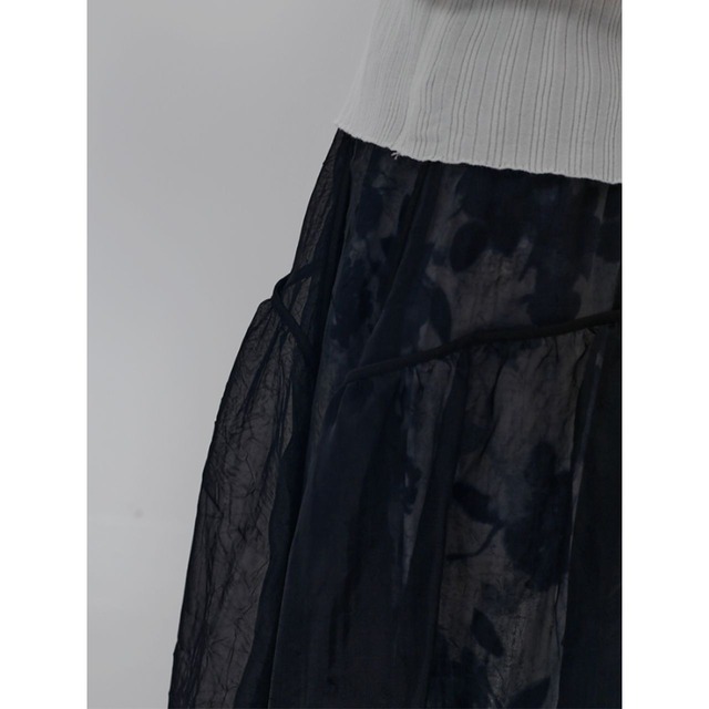 Sheer material maxi a-line tiered skirt C1092