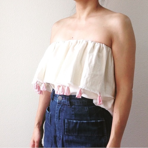 tassel × ecru gauze tops《呼吸する服》 天然素材の服 キナリ ナチュラルトップス