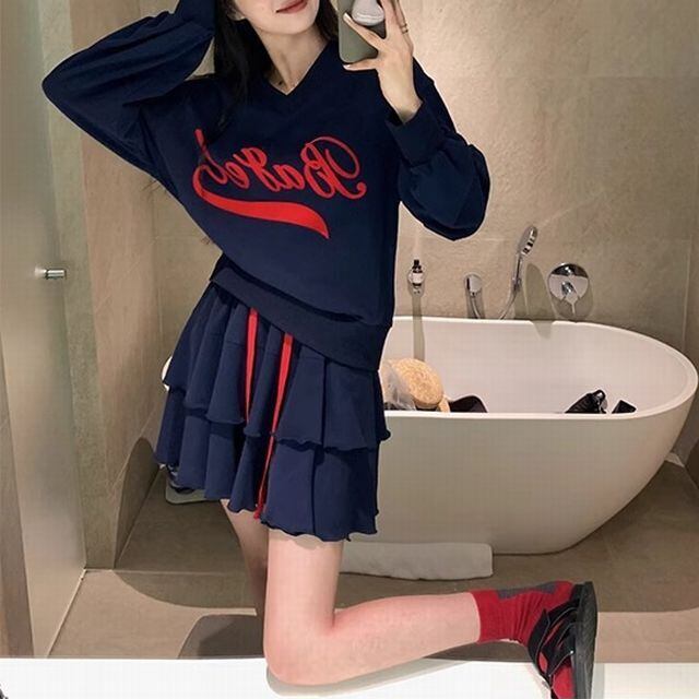 2カラー セットアップ 上下セット Vネック ロゴ トレーナー ティアード