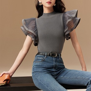 フリル スリーブ シアートップス 2color T092