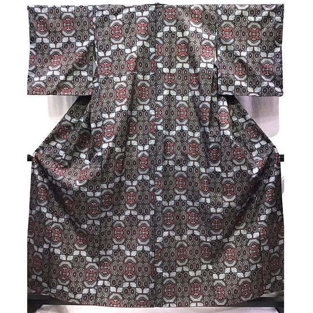 着物・紬・アンサンブル・黒系地・No.200701-2058・梱包サイズ80